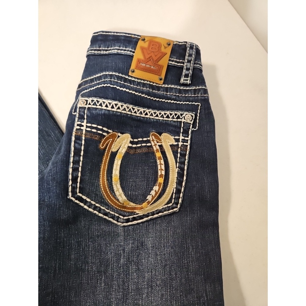 Western Bull Jeans Straight Fit Denim Cowboy Embroidered Stretch Mens 30X32(1415
